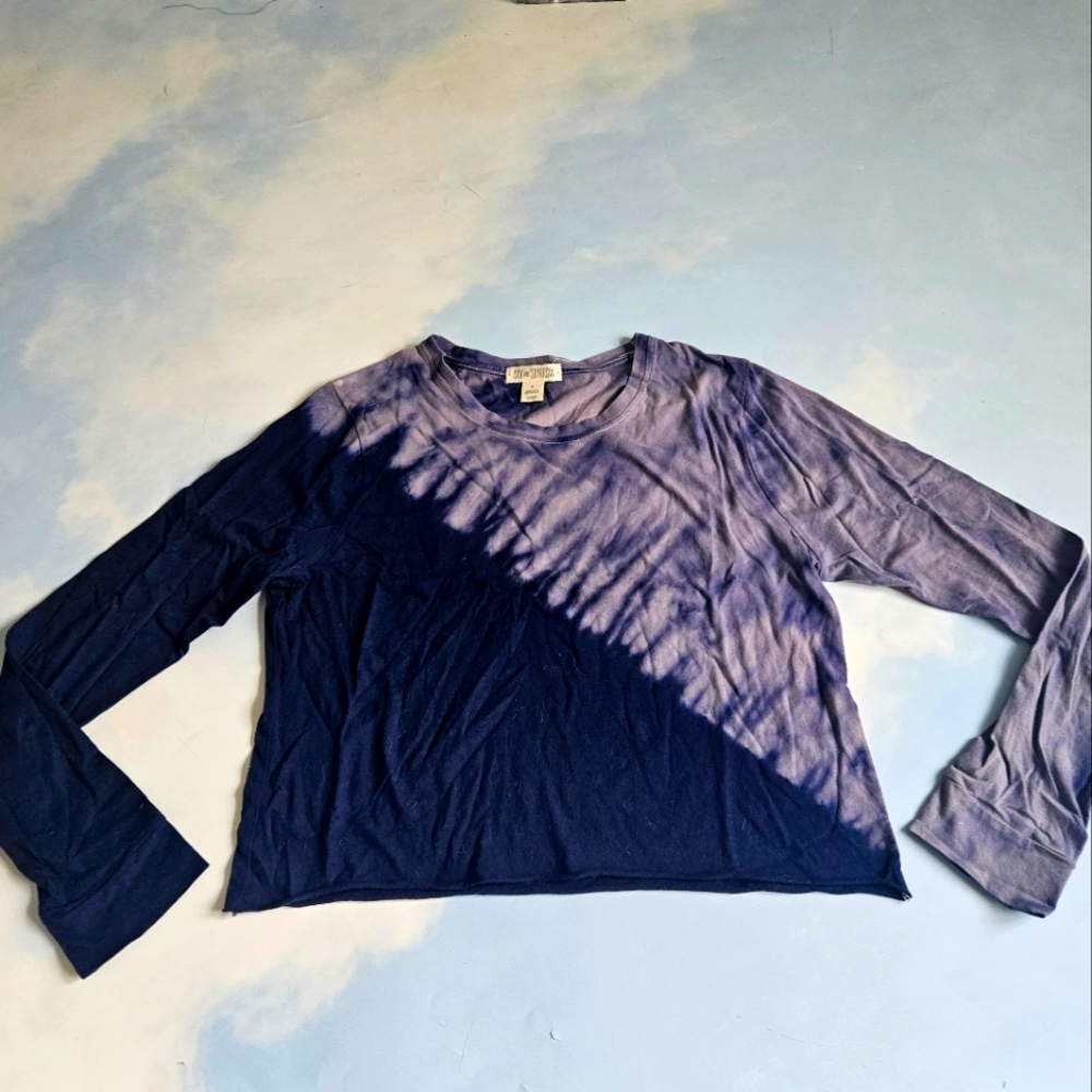 Navy Blue Long Sleeve Tie-Dye Long Sleeve Top Contrast Tie Dye Top